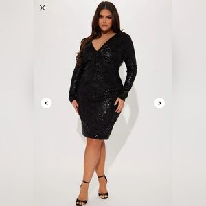 Long Sleeve Black Sequin Dress